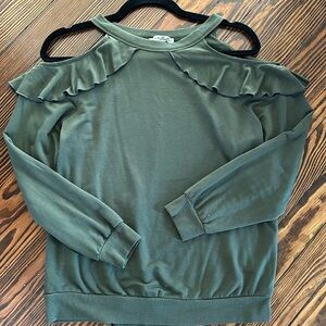 Express One Eleven Cold Shoulder Ruffle Crewneck